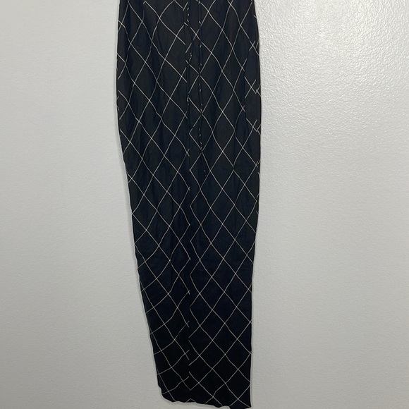 RUMER Quinn Black Criscross Back Front Slit Linen Maxi Dress Checkered Small New - Picture 7 of 10